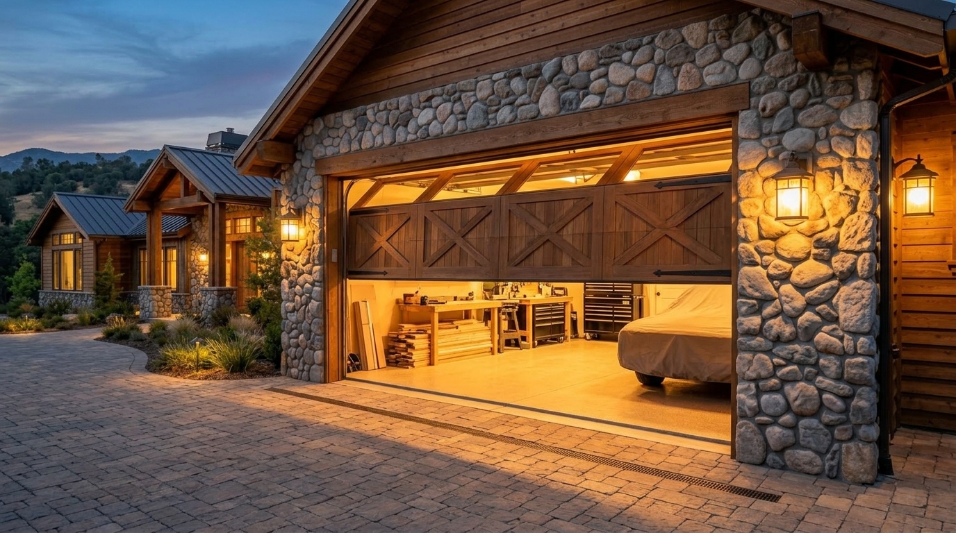 El Dorado Garage Door Service Garage Door Gliding Open Revealing Warm Illuminated Interior
